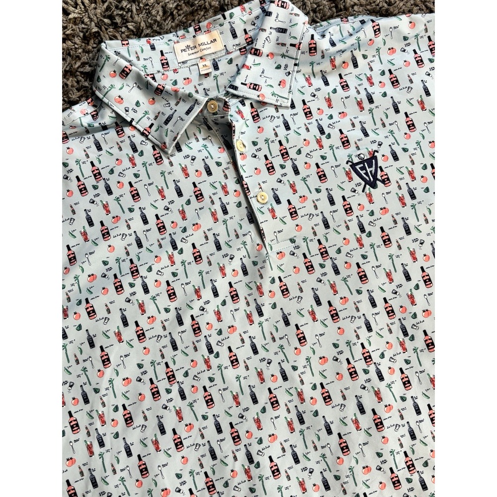 Peter Millar Summer Comfort Polo Shirt Mens XL Bloody Mary Cocktail Print Blue